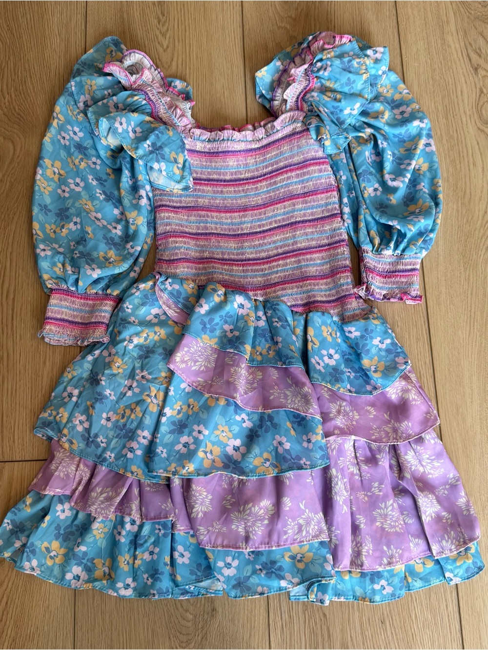 Hazel & Olive Floral Smocked Mini Dress Tiered Ruffle Cottagecore Boho Medium